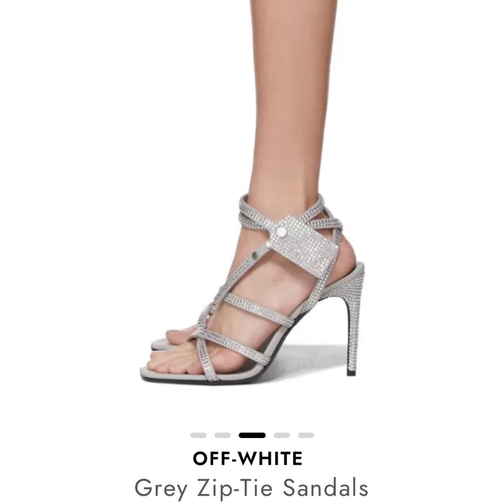 OFF———-WHITE. Authentic Grey Sandal Heel Rhinestone and Diamonds